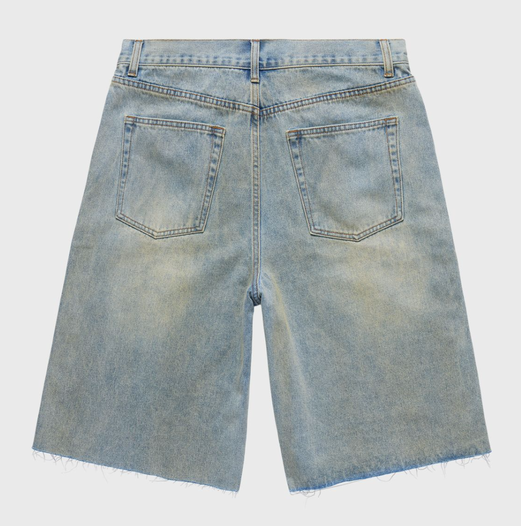 Homme + Femme Studded Denim Shorts (Blue Stone Wash)