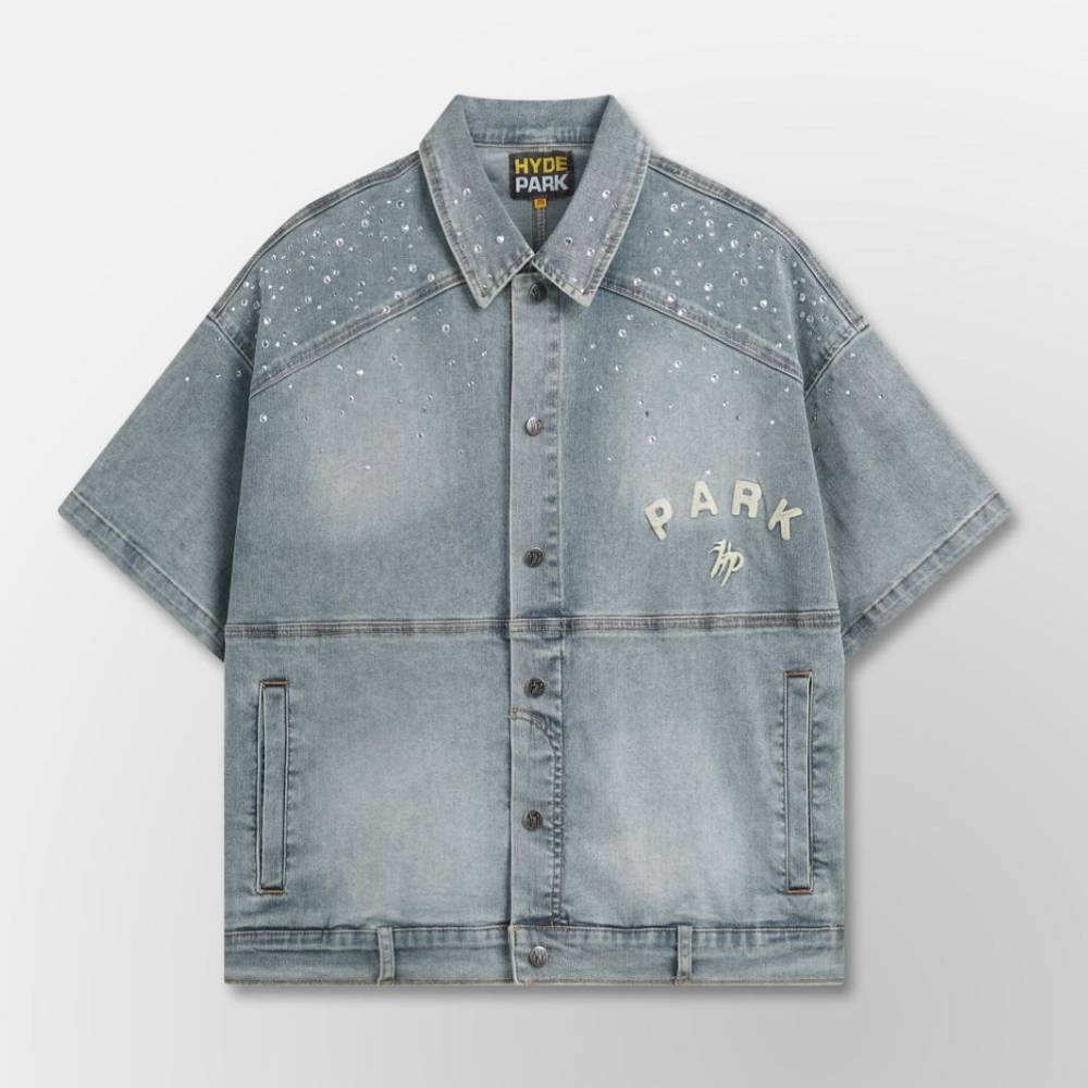 Hyde Park Studded Park Denim Work Shirt (Blue)