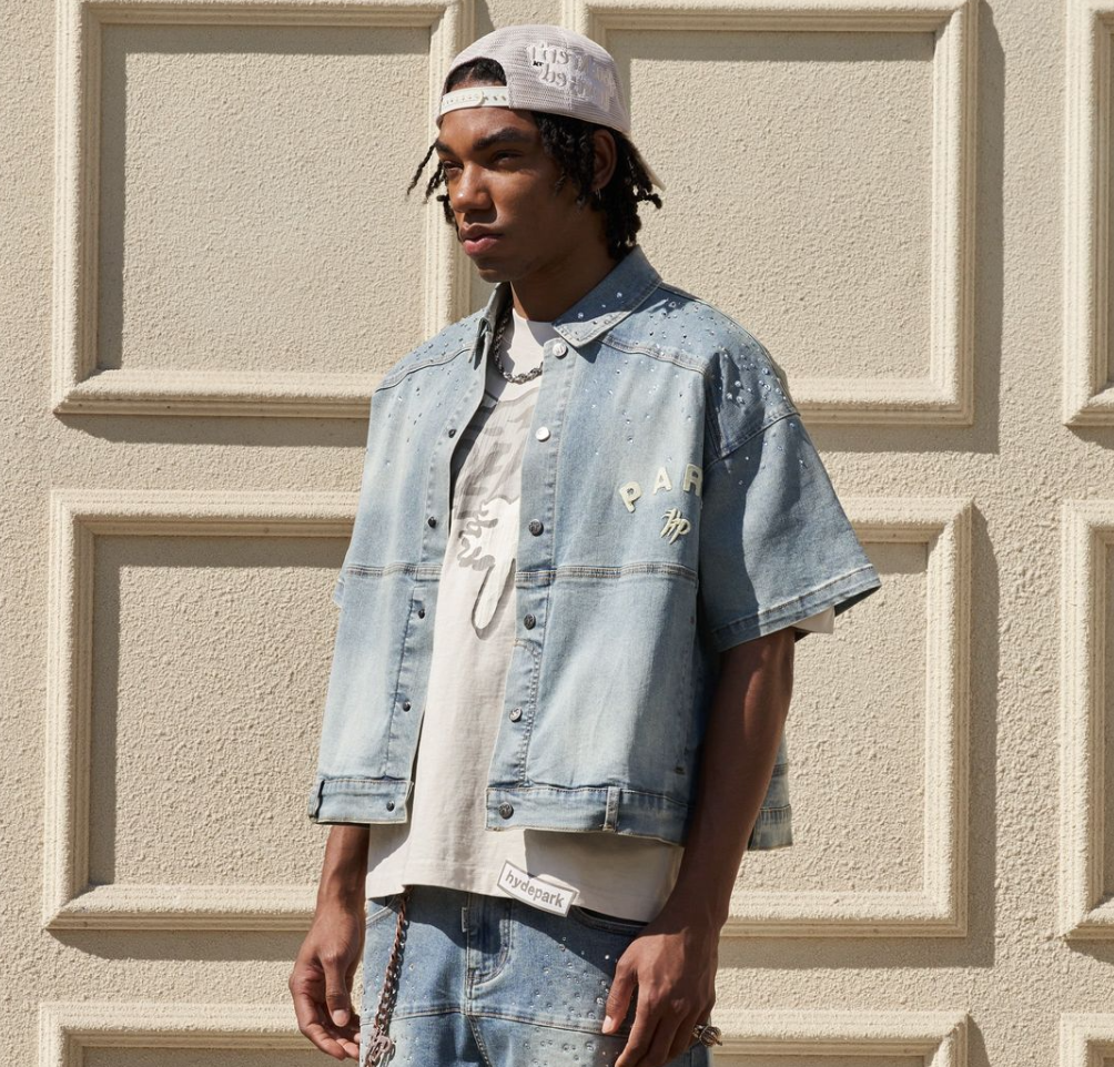 Hyde Park Studded Park Denim Work Shirt (Blue)
