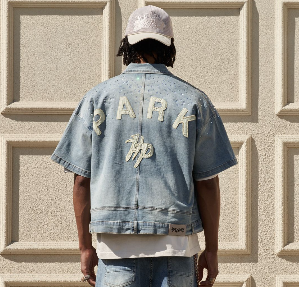 Hyde Park Studded Park Denim Work Shirt (Blue)