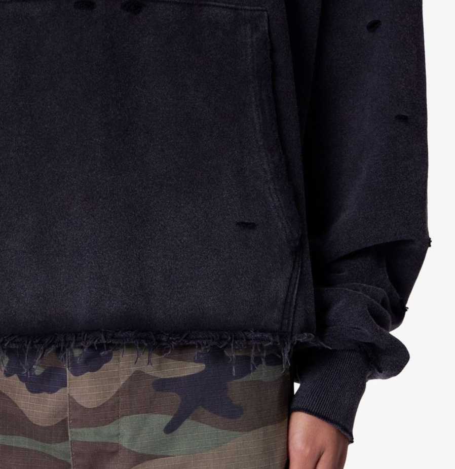 MNML Destroyed V Neck Hoodie (Black)