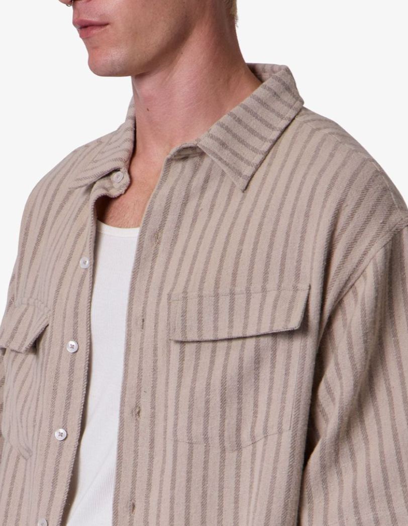MNML Cropped Boxy Striped S/S Shirt (Khaki)