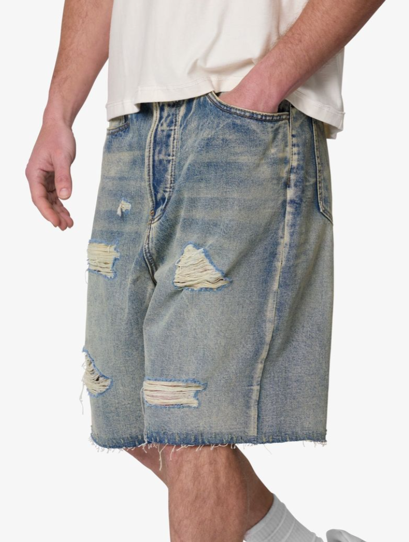 MNML Baggy Ripped Denim Shorts (Vintage Blue)