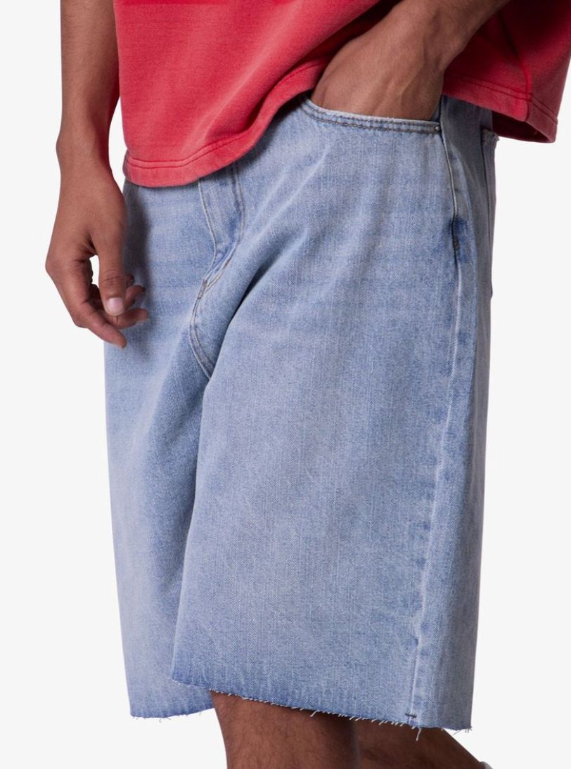 MNML Baggy Cut Off Denim Shorts (Light Blue)