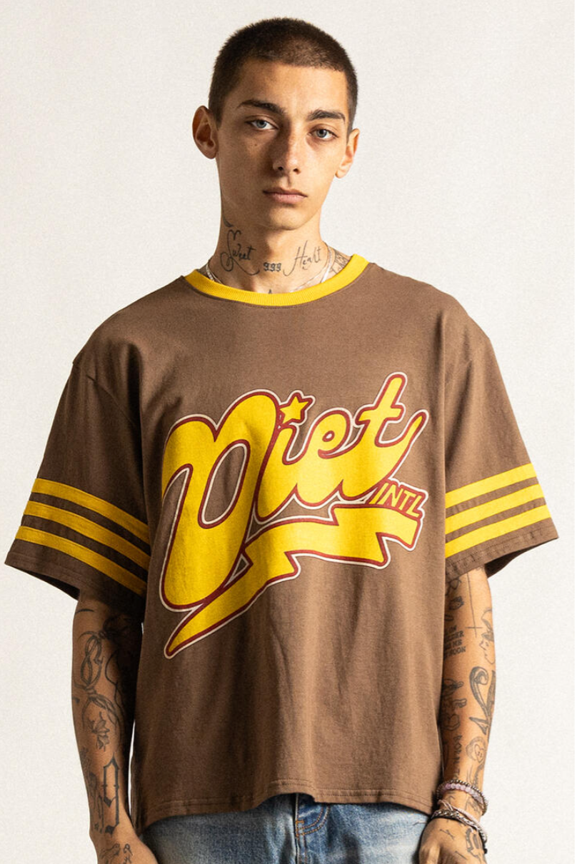 Diet Starts Monday Striped Bolt Tee (Brown/Yellow)