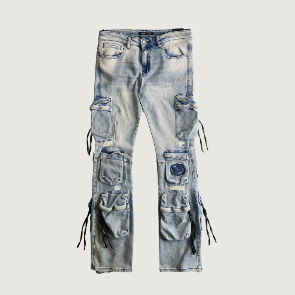 Embellish Hawk Cargo Flare Denim (Stone Wash)