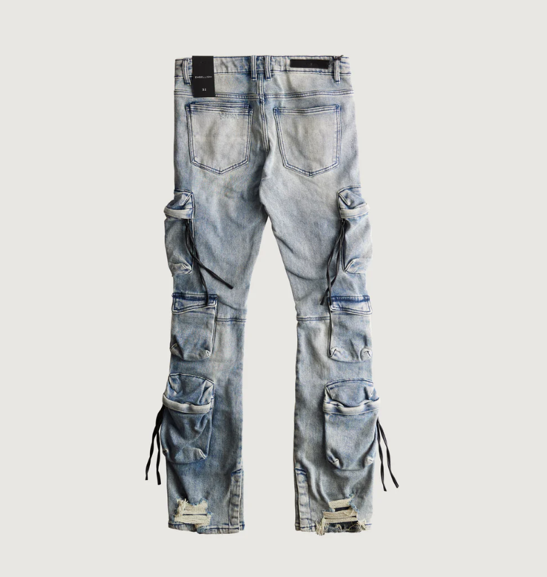 Embellish Hawk Cargo Flare Denim (Stone Wash)