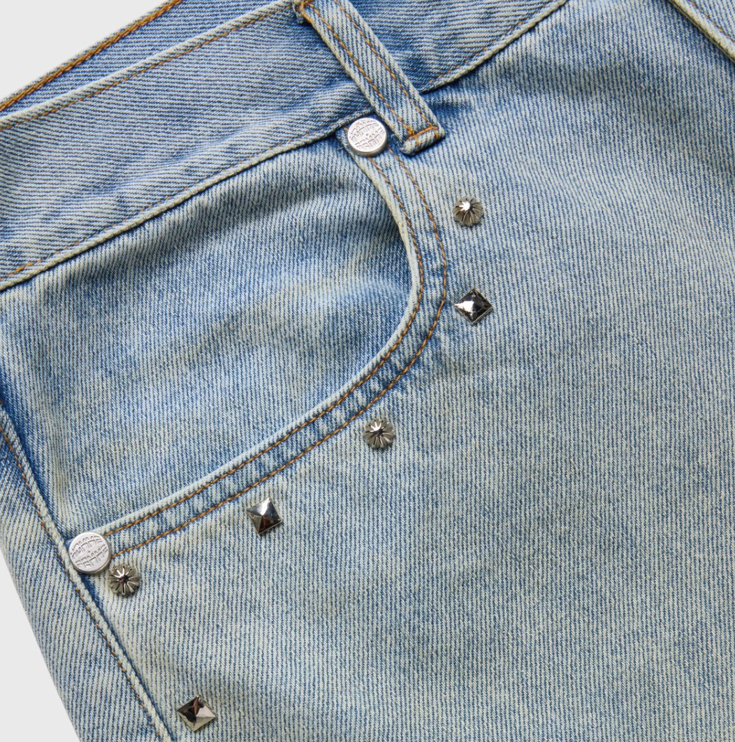 Homme + Femme Studded Denim Shorts (Blue Stone Wash)