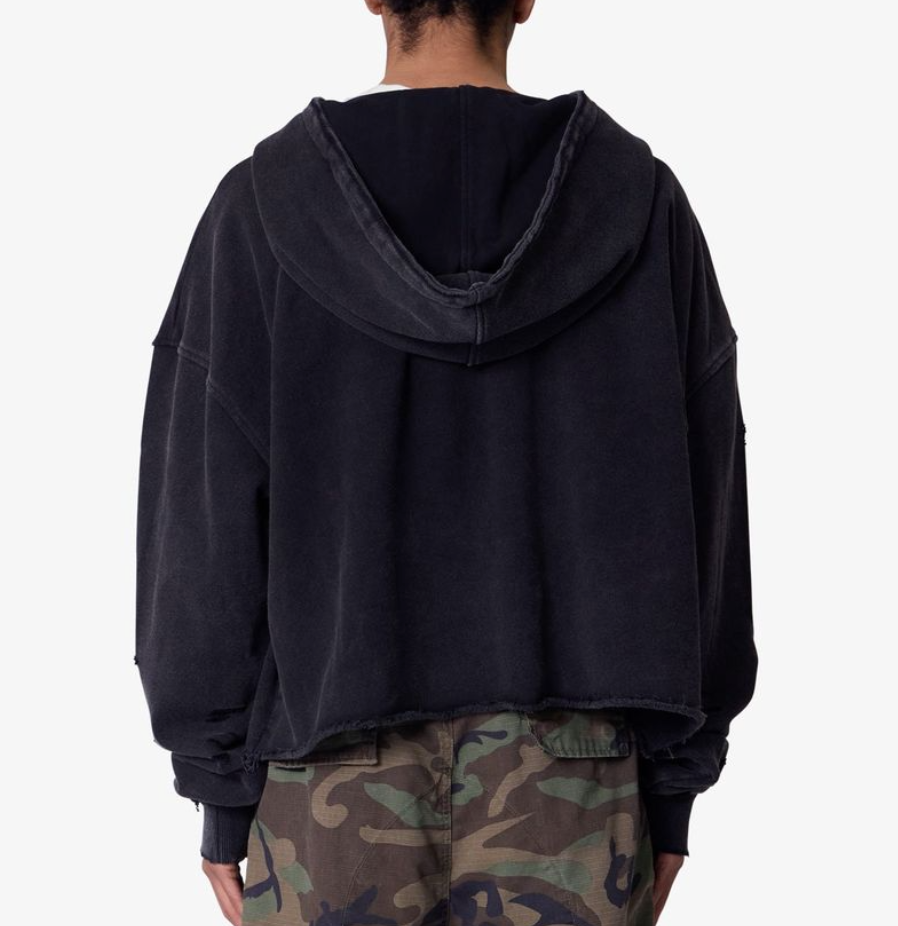 MNML Destroyed V Neck Hoodie (Black)