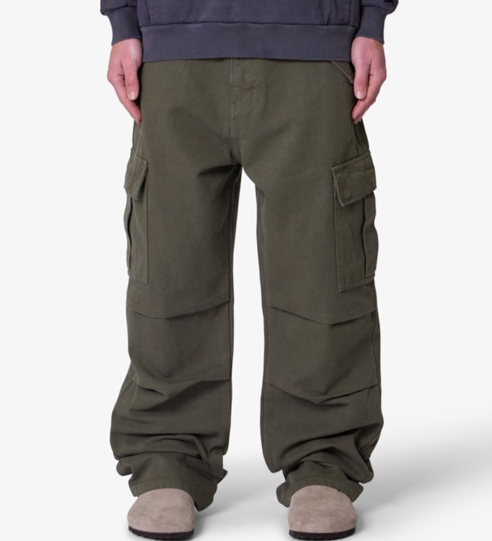 MNML Ultra Baggy Denim Cargo Pants (Olive)