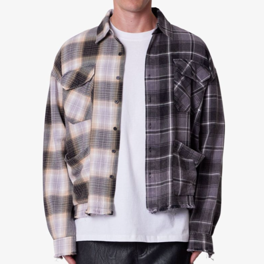 MNML Mixed Flannel Shirt (Olive/Brown)