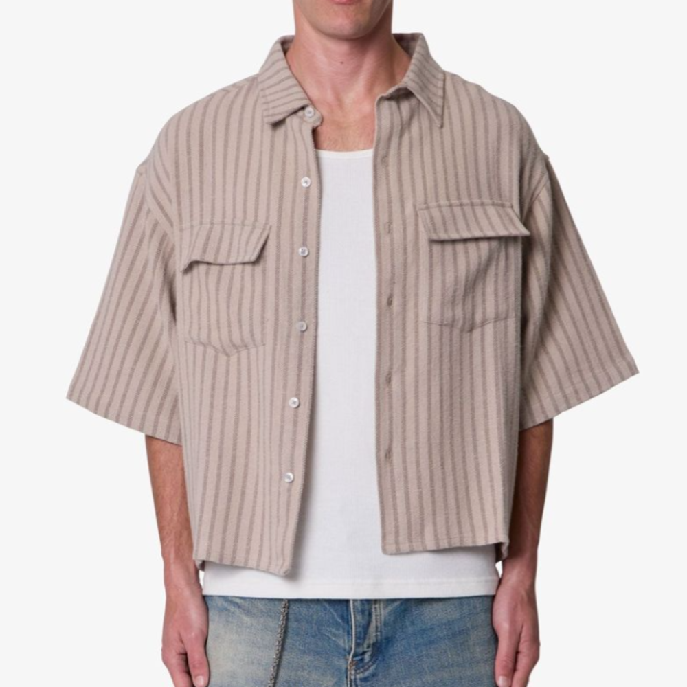 MNML Cropped Boxy Striped S/S Shirt (Khaki)