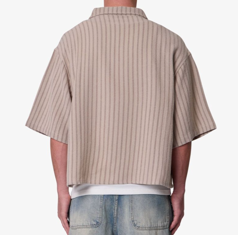MNML Cropped Boxy Striped S/S Shirt (Khaki)