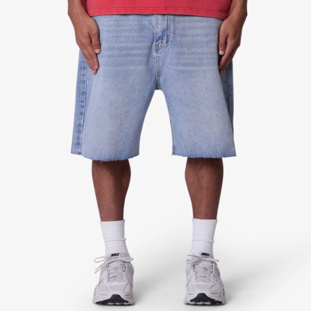 MNML Baggy Cut Off Denim Shorts (Light Blue)