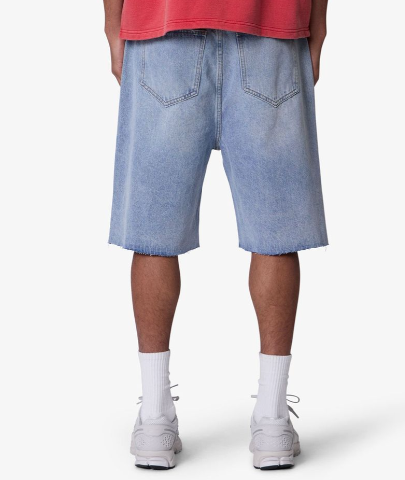 MNML Baggy Cut Off Denim Shorts (Light Blue)