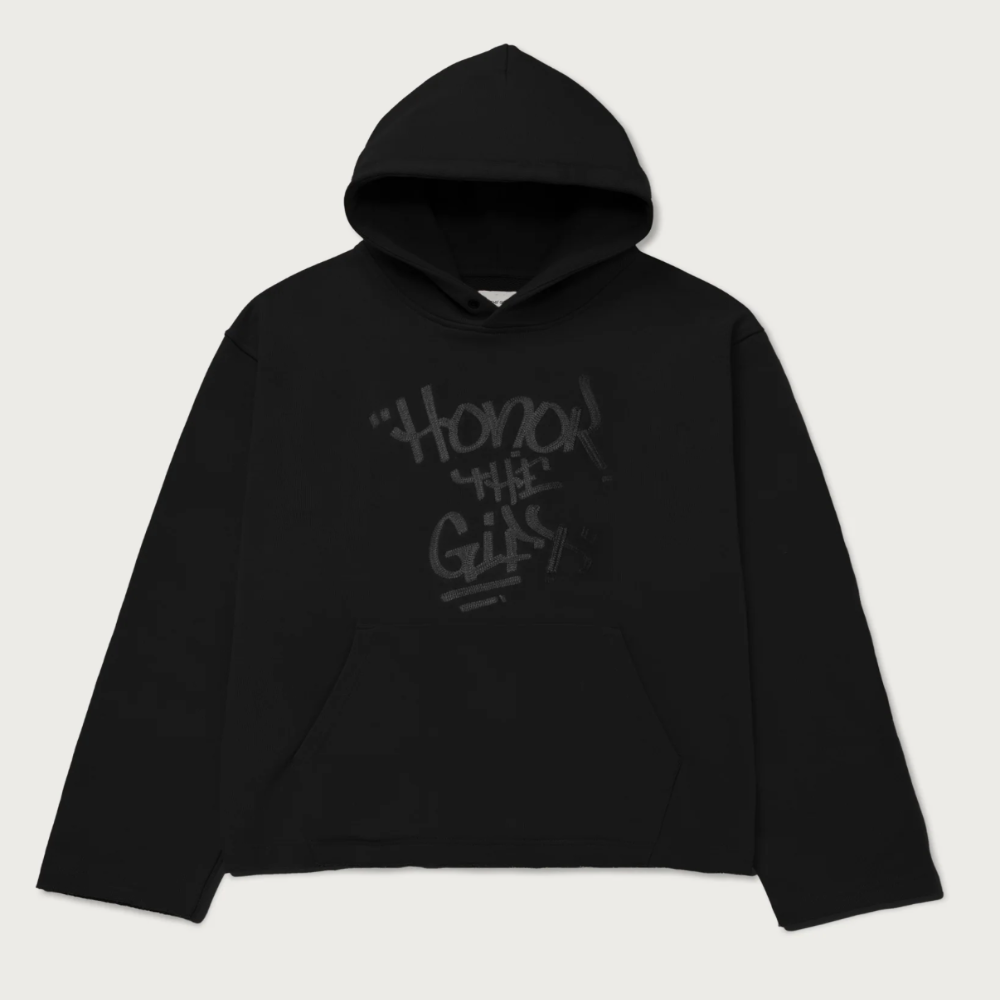 Honor The Gift Script Embroidered Hoodie (Black)