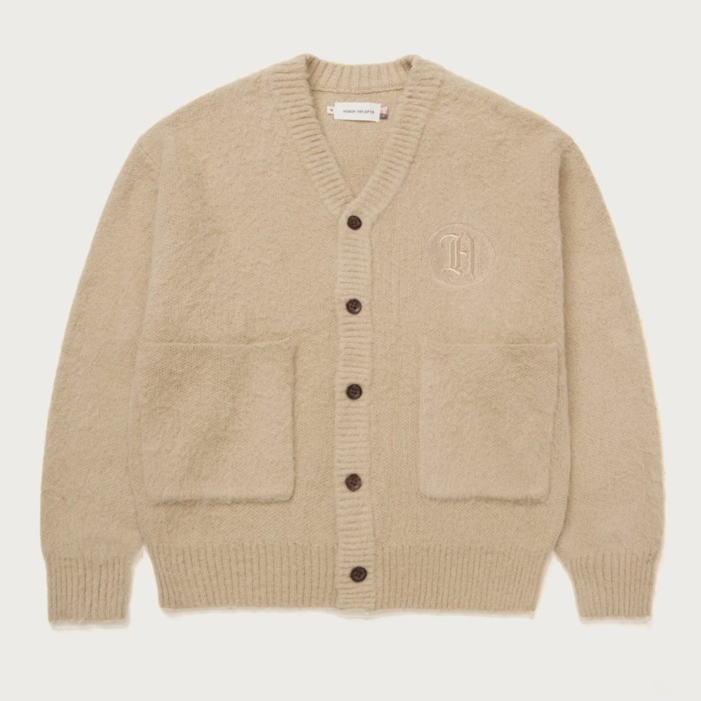 Honor The Gift Stamped Patch Cardigan (Tan)