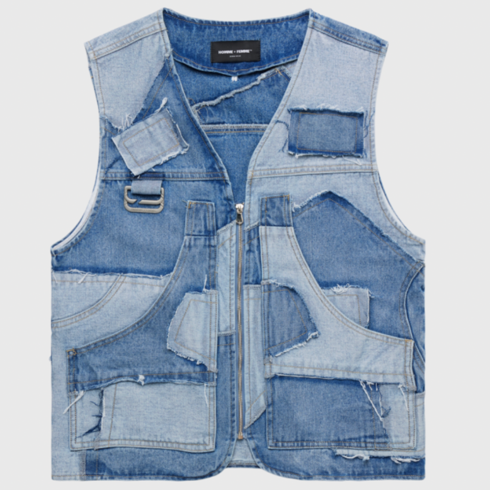 Homme + Femme Patchwork Denim Vest (Blue)