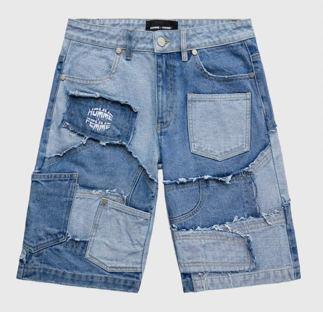 Homme + Femme Patchwork Denim Shorts (Blue)