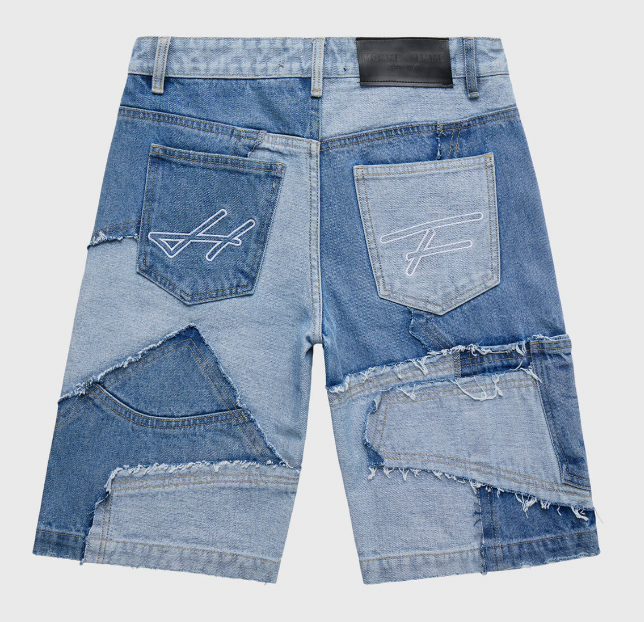 Homme + Femme Patchwork Denim Shorts (Blue)