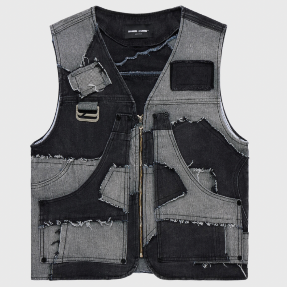 Homme + Femme Patchwork Denim Vest (Black)