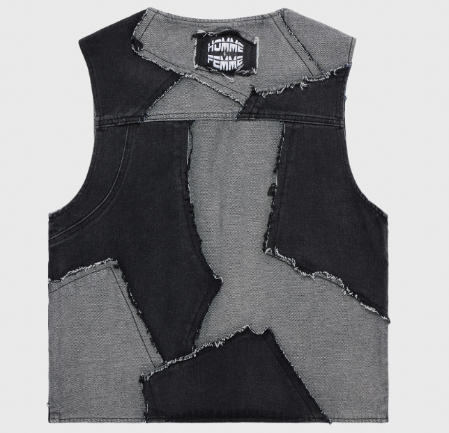 Homme + Femme Patchwork Denim Vest (Black)