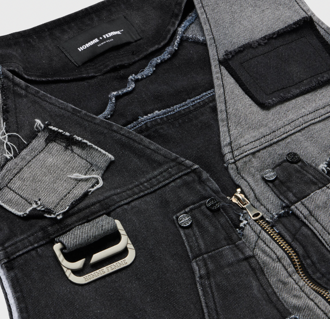 Homme + Femme Patchwork Denim Vest (Black)