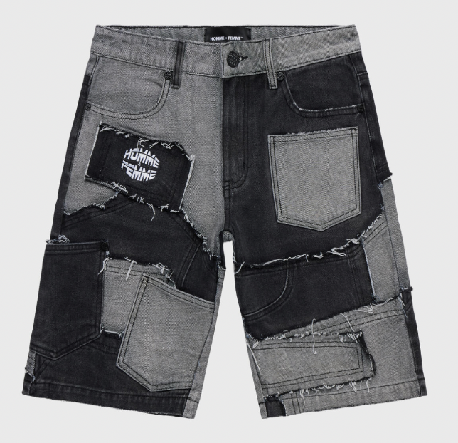 Homme + Femme Patchwork Denim Shorts (Black)