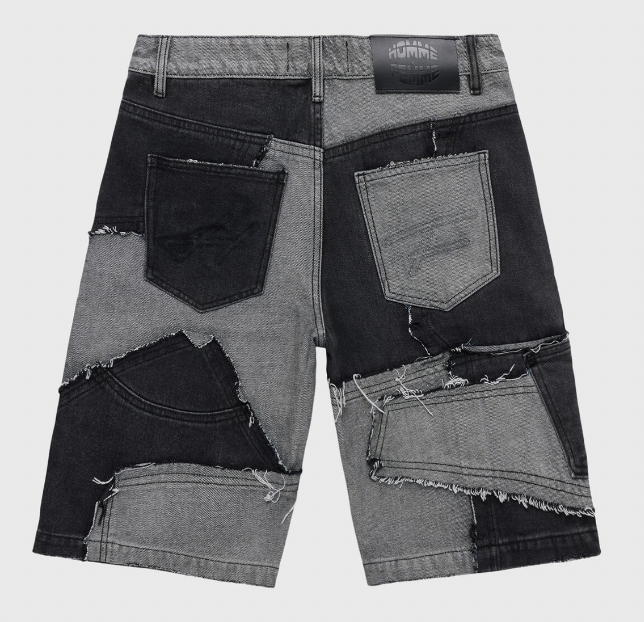 Homme + Femme Patchwork Denim Shorts (Black)