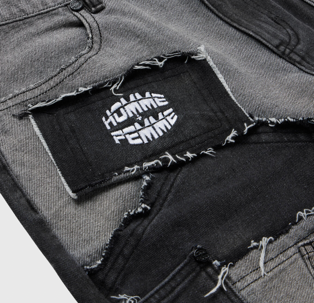 Homme + Femme Patchwork Denim Shorts (Black)