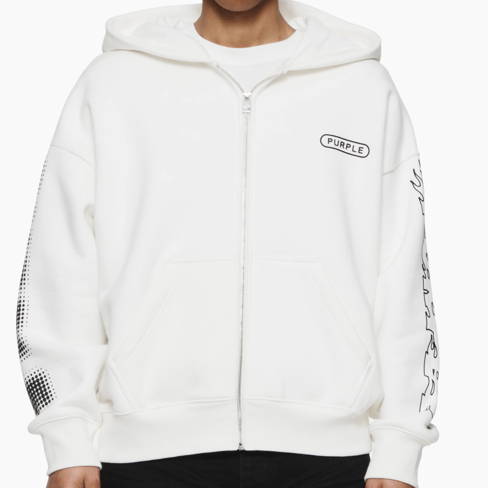 PURPLE BRAND FULL ZIP HOODIE - Wordmarks White