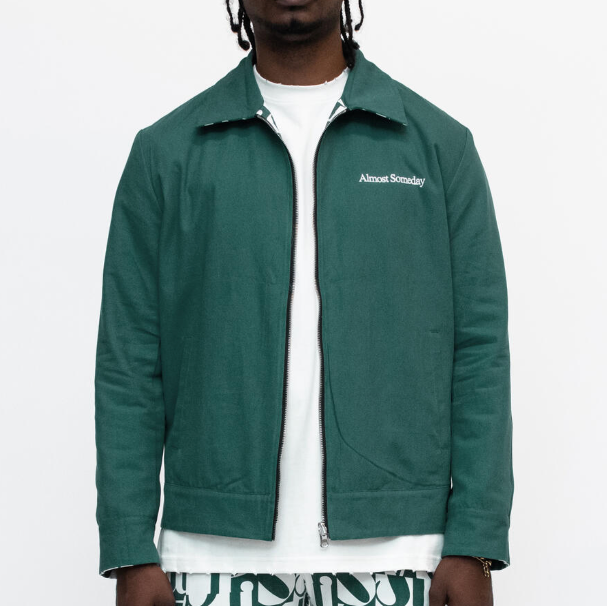 Almost Someday Harmony Trucker Jacket (Green/White)