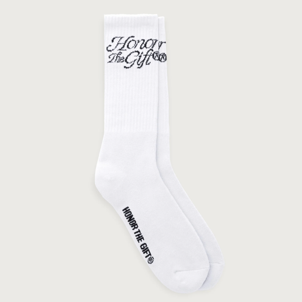 Honor The Gift Holiday Script Socks (White)